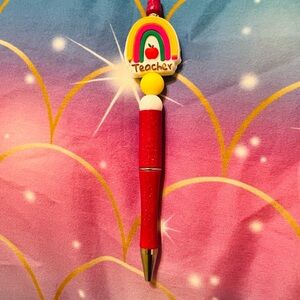 Red Glitter Teacher Pen with Rainbow Charm